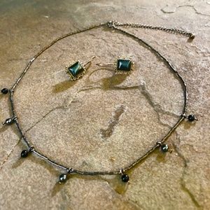 Liquid Silver Hematite Choker Necklace and Earrings